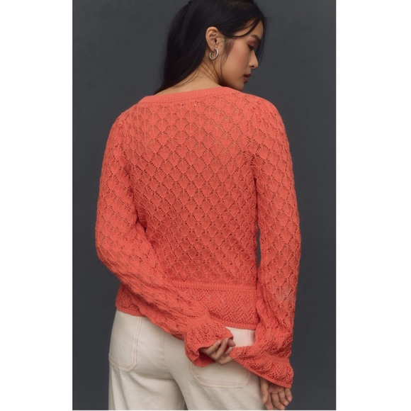 Anthropologie Flounce Hem Pointelle Sweater Large New With Tags - Picture 2 of 3
